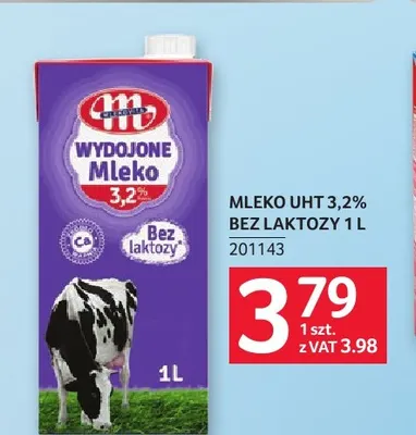 Mleko UHT bez laktozy Wydojone Mlekovita 3,2% promocja w Selgros