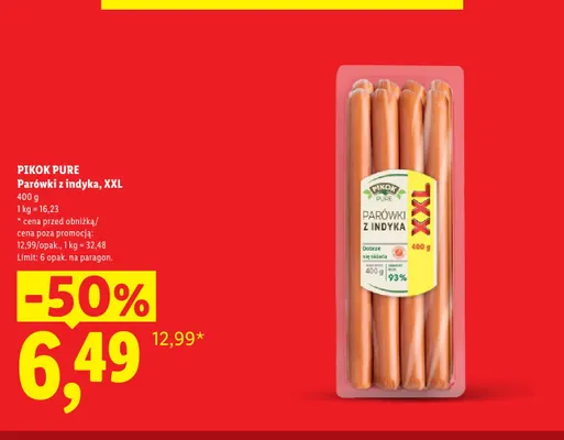 Parówki z indyka Pikok Pure XXL promocja w Lidl