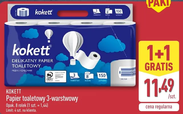 Papier toaletowy 3-warstwowy Kokett 8-pak promocja w Aldi