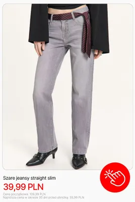 Jeansy straight slim Cropp szare promocja w Cropp