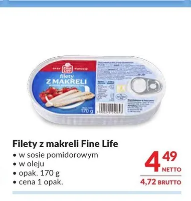 Filety z makreli w sosie pomidorowym Fine Life promocja w Makro