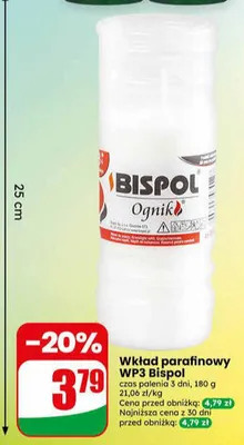 Wkład parafinowy WP3 Bispol czas palenia 3 dni 180g promocja w Dino