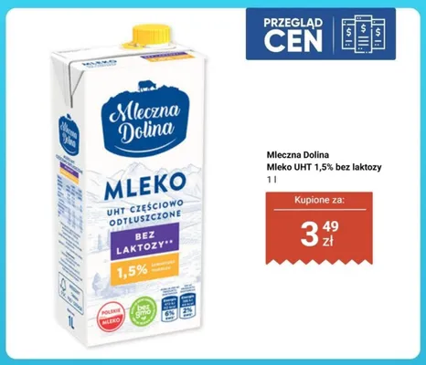 Mleko UHT Mleczna Dolina 1,5% bez laktozy promocja w Biedronka
