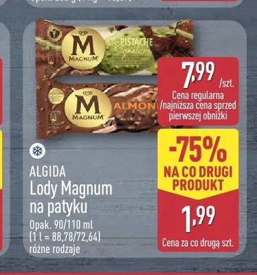 Lody Magnum na patyku Pistache Algida promocja w Aldi