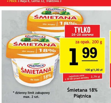 Śmietana 18% Piątnica promocja w Gram Market