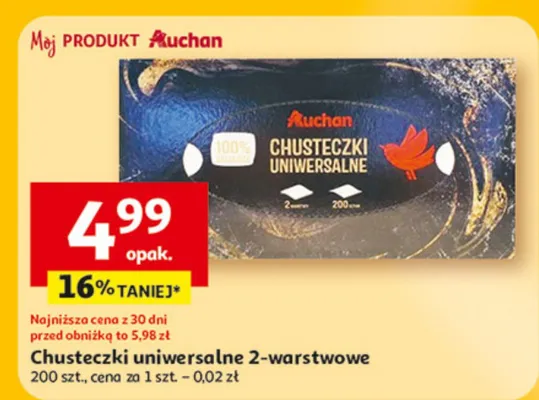 Chusteczki uniwersalne 2-warstwowe promocja w Auchan