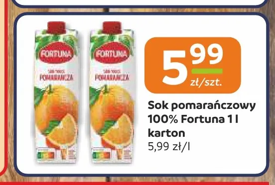 Sok pomarańczowy Fortuna 100% promocja w Społem Częstochowa