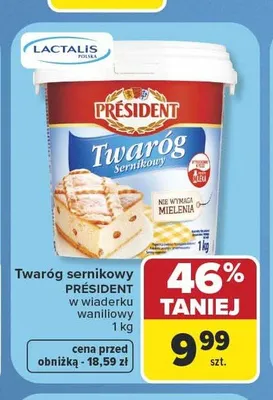 Twaróg sernikowy Président w wiaderku waniliowy promocja w Carrefour Market