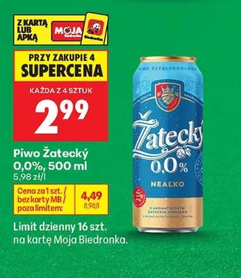 Piwo Žatecký 0,0% promocja w Biedronka