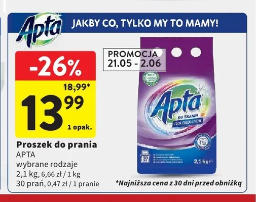 Proszek do prania Apta do tkanin kolorowych promocja w Intermarche