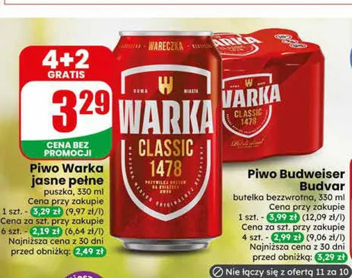 Piwo Warka jasne pełne promocja w Dino
