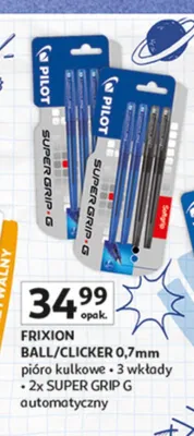 Ball/clicker 0,7mm pióro kulkowe • 3 wkłady • 2x SUPER GRIP G automatyczny promocja w Auchan