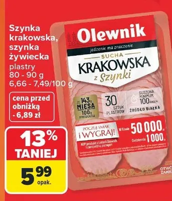 Szynka krakowska, szynka żywiecka plastry Olewnik promocja w Carrefour