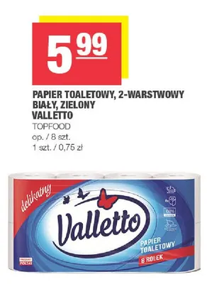 Papier toaletowy 2-warstwowy zielony Valletto 8-pak promocja w SPAR