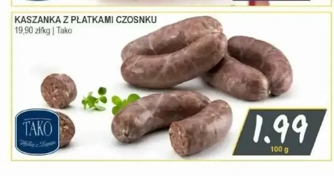 Kaszanka z płatkami czosnku Tako promocja w Słoneczko