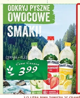 Napój Żywiec Zdrój o smaku truskawkowym promocja w CEZAR Delikatesy