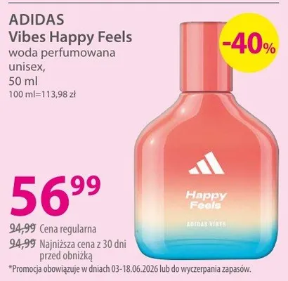 Woda perfumowana unisex ADIDAS Vibes Happy Feels promocja w Hebe