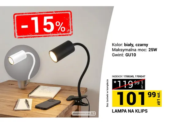 Lampa biurkowa na klips GU10 promocja w Merkury Market