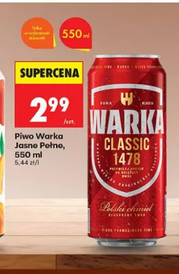Piwo Warka Jasne Pełne promocja w Biedronka