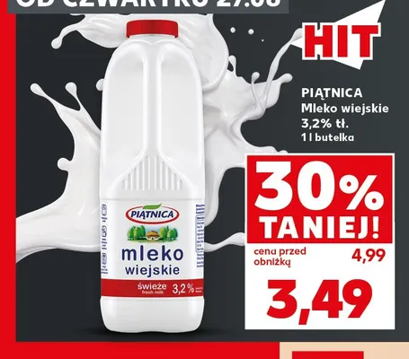 Mleko wiejskie Piątnica 3,2% promocja w Kaufland