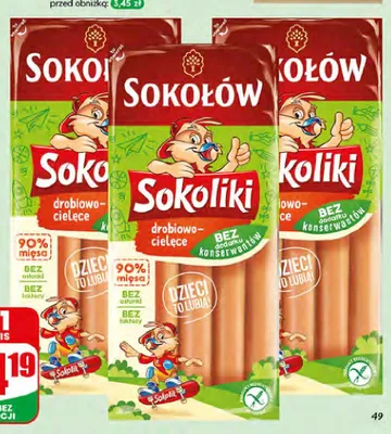 Parówki Sokoliki drobiowo-cielęce Sokołów promocja w Dino