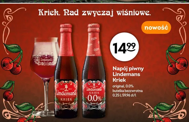 Piwo bezalkoholowe Napój piwny Lindemans Kriek promocja w Żabka