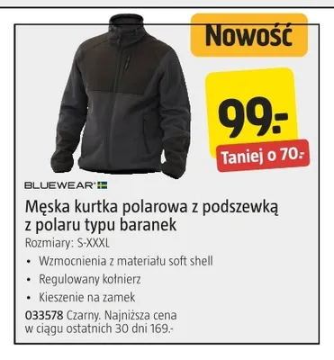 Męska kurtka polarowa z podszewką z polaru typu baranek Bluewear promocja w Jula