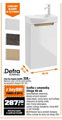 Szafka z umywalką Stinga 40 cm Defra promocja w OBI