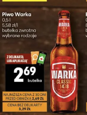Piwo Warka Classic promocja w Delikatesy Centrum