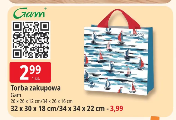 Torba zakupowa Gam 26x26x12 cm / 34x26x16 cm promocja w Leclerc