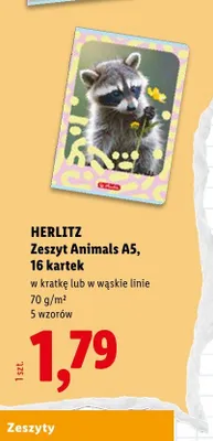 Zeszyt Animals A5 w wąskie linie 16 kartek Herlitz promocja w Lidl