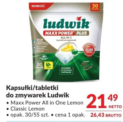 Kapsułki/tabletki do zmywarek Ludwik Maxx Power All in One Lemon Classic Lemon promocja w Makro