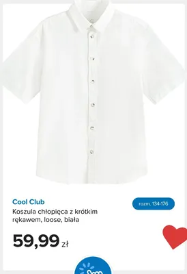 Koszula chłopięca z krótkim rękawem Cool Club loose biała promocja w Smyk