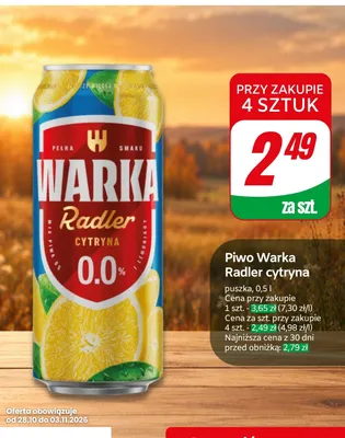 Piwo bezalkoholowe Warka Radler cytryna promocja w Dino