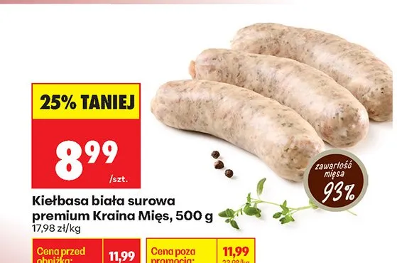 Kiełbasa biała surowa premium Kraina Mięs promocja w Biedronka