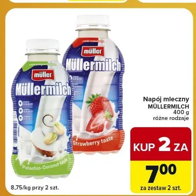 Napój mleczny Müllermilch o smaku pistacjowo-kokosowym promocja w Carrefour Express