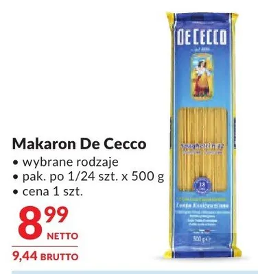 Makaron De Cecco wybrane rodzaje promocja w Makro