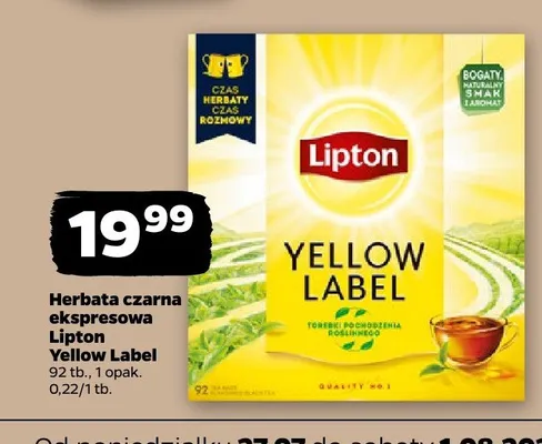 Herbata czarna ekspresowa Lipton Yellow Label promocja w Netto