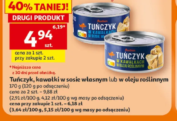 Tuńczyk kawałki w oleju roślinnym Auchan promocja w Auchan