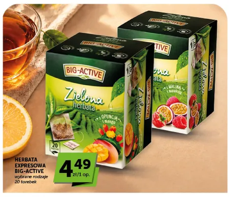 Herbata ekspresowa Big-Active zielona z maliną i marakują promocja w Euro Sklep