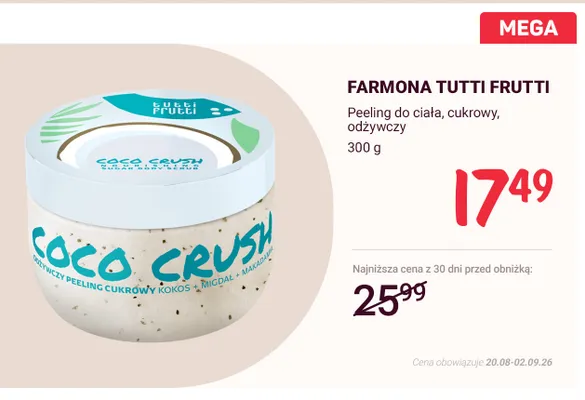 Peeling do ciała cukrowy odżywczy Tutti Frutti Coco Crush promocja w Rossmann
