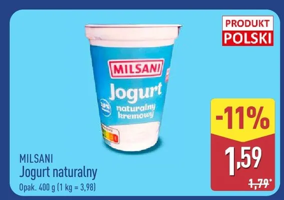 Jogurt naturalny kremowy Milsani promocja w Aldi