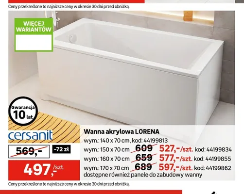 Wanna akrylowa Cersanit Lorena 150x70 cm promocja w Leroy Merlin