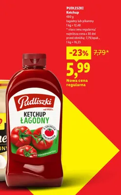 Ketchup pikantny Pudliszki promocja w Lidl