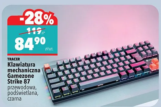 Klawiatura mechaniczna Gamezone Strike 87 przewodowa, podświetlana, czarna promocja w Biedronka