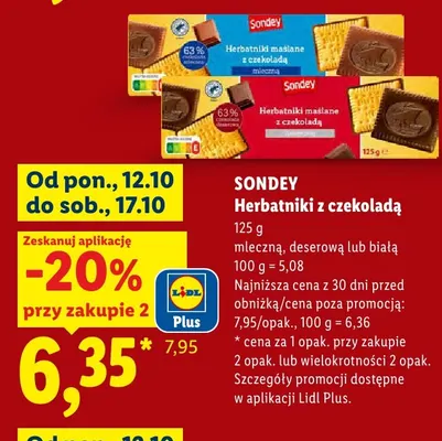 Herbatniki z czekoladą mleczną Sondey promocja w Lidl