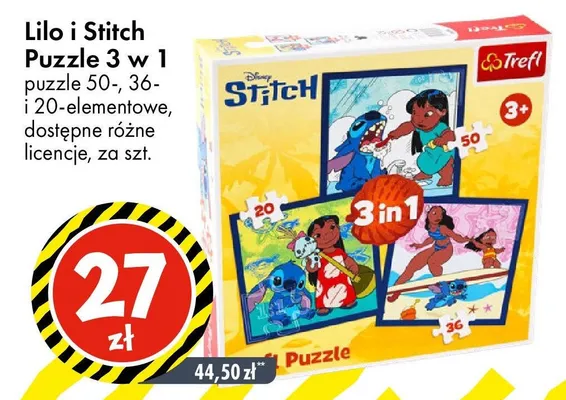 Lilo i Stitch Puzzle 3 w 1 puzzle 50-, 36- i 20-elementowe, dostępne różne licencje promocja w Tedi