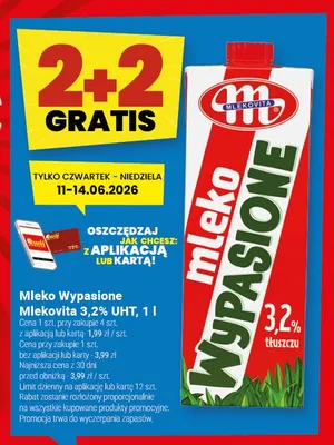 Mleko Wypasione Mlekovita 3,2% UHT promocja w Twój Market