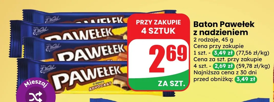 Baton Pawełek z nadzieniem E.Wedel promocja w Dino