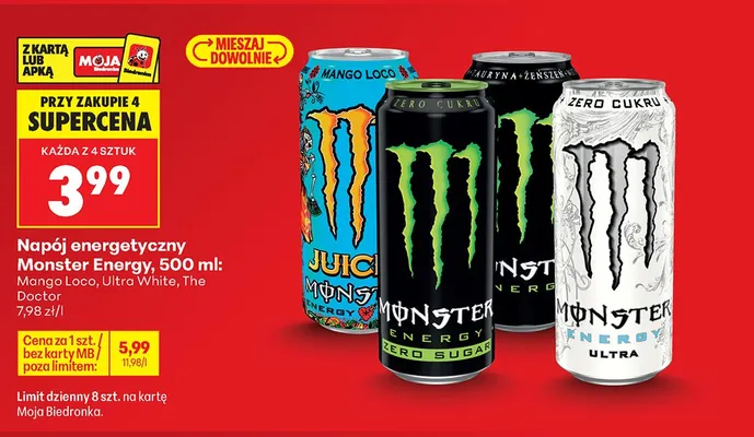 Napój energetyczny Monster Energy Zero Sugar promocja w Biedronka